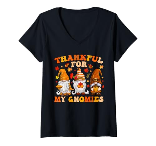 Mujer Thankful for My Gnomies Cute Gnome Thanksgiving Men Women Camiseta Cuello V
