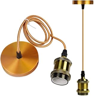 Luxvista Chrome Pendant Light Fitting,Ceiling Rose Light Fitting,E27 Pendant Light Fitting,Suspended Vintage Pendant Holder with Braided Flex Cable