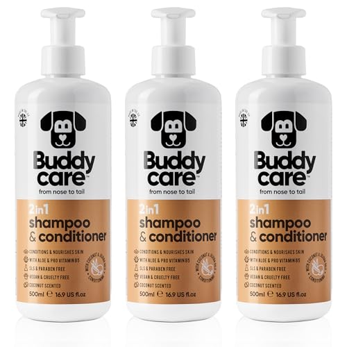 2in1 Shampoo & Conditioner von Buddycare - Praktisches Hundeshampoo und Conditioner in einem - Mit Aloe Vera und Pro-Vitamin B5 (500ml x3)