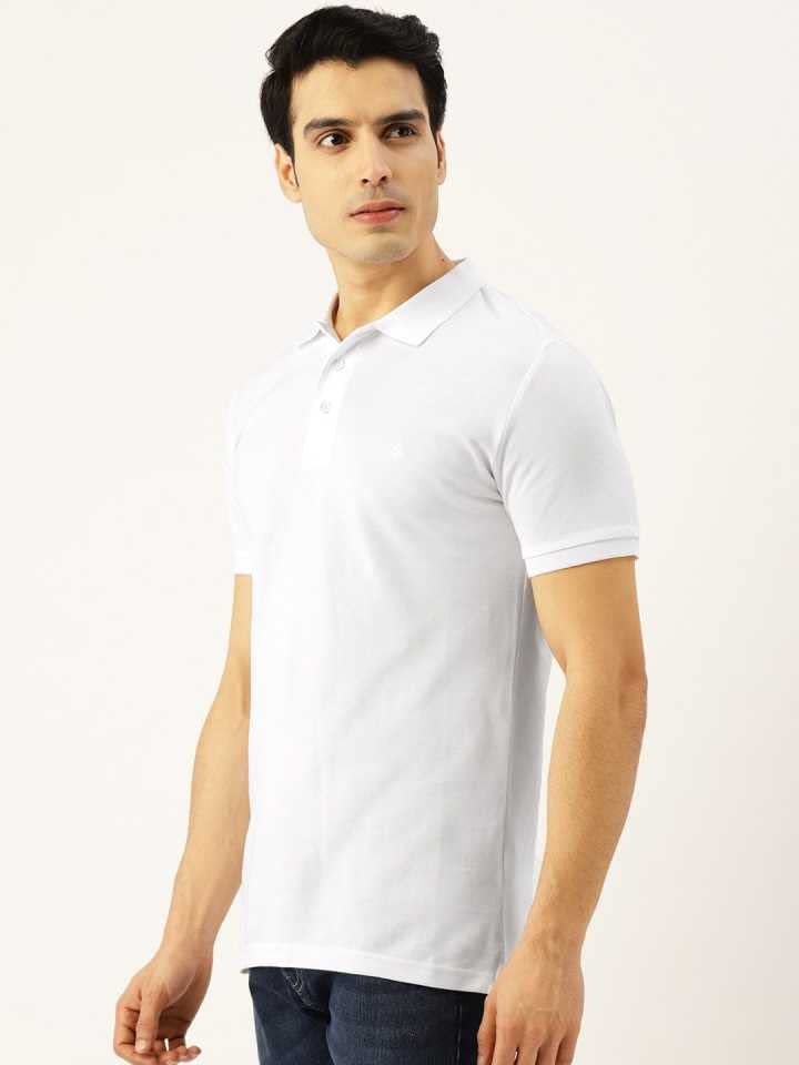 Image of Men's Poly Cotton-Matty Tshirt with Regular Fit Solid Pattern Half Sleeve Standard Length and Button Down Closure|Men's T-Shirts