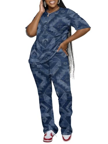 ZCC Women's 2 Piece Outfit Short Sleeve Summer Set Geometric Print Casual Lounge Wear