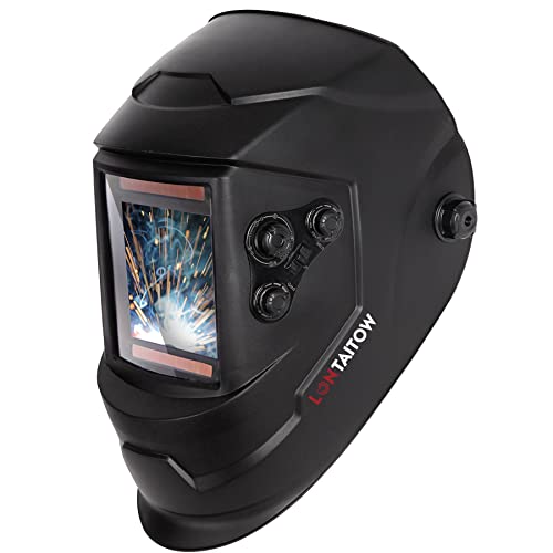 LONTAITOW Large Viewing Screen 3.94'X3.66' True Color Solar Powered Auto Darkening Welding Helmet, 4 Sensor & Wide Shade Range 4~5/9-9/13 Welding Mask for TIG MIG ARC Weld Grinding (Black)