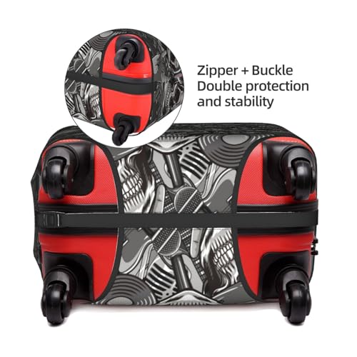 Retro Electric Guitar Skulls Rock Music Travel Luggage Cover Elastic Suitcase Protector Washable Baggage Covers For Trunk Case Fits 22-24 Inch Luggage3