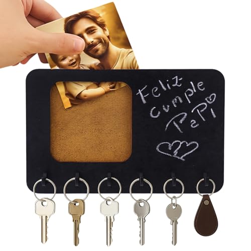 MoniDecor Colgador de Llaves Madera con Marco de Fotos 6 Ganchos,Colgador Llaves Pizarra Cuelga Llaves Pared sin Taladrar Colgador Llaves Personalizado Colgadores de Llaves (PIZARRA)