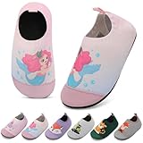 VOLHAL Hausschuhe Kinder Junge Mädchen Atmungsaktive Rutschfest turnschläppchen Leicht Barfussschuhe für Kindergarten und Indoor,Gradient Rosa 25 EU
