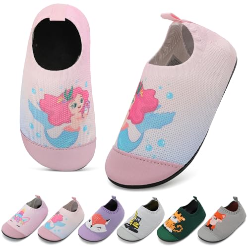 VOLHAL Hausschuhe Kinder Junge Mädchen Atmungsaktive Rutschfest turnschläppchen Leicht Barfussschuhe für Kindergarten und Indoor Gradient Rosa 25 EU