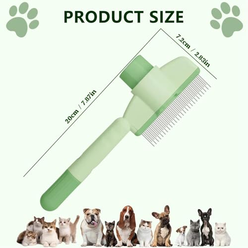 Image of Self-Cleaning Cat & Dog Comb - 2-in-1 Pet Hair Removal with Stainless Steel Teeth, Easy Release Button, for Shedding, Detangling & Grooming