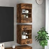 Homgoday TV Wandschränke mit LED Leuchten 2 STK. Schrankwand Fernsehschrank mit viel Stauraum, Anbauwand Wandmontage TV Möbel für Wohnzimmer Schlafzimmer Räuchereiche