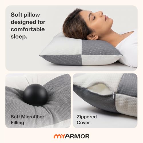 Image of MY ARMOR Sleeping Pillows Set 2 for Bed | 6 Month Warranty | White & Grey