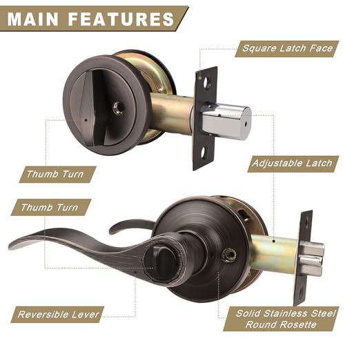 Brotima 1 Pack Front Door Lockset with Single Cylinder Deadbolt, Oil Rubbed Bronze Door Lever Deadbolt Keyed Front Door Lock Set for Bedroom,Exterior Doors - Image 6