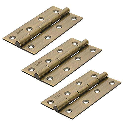 Image of LAPO Durable Stainless-Steel Hinges, 4 Inch x 14 Gauge /1.8mm Thickness, Solid Butt Hinges, Quiet Swing Mechanism, Suitable for Cabinets & Windows, 5 Years Warranty, Antique Finish, Pack of 3