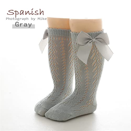 Infants Winter Socks Toddlers Girls Knee High Socks 1 Pack Bow Long Stockings Ruffled Socks School Leggings (Grey, 0-1 Years)2