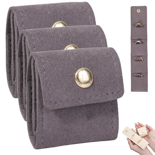 Gerhua 3 PCS Mini Travel Jewelry Bag,Jewellery Rolls for Travelling Small,Mini Jewelry Travel Pouch With Buckle,Portable Travel Jewellery Bags Organiser,Travel Jeweller/y Organiser(Gray)
