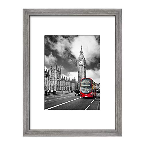 IkaLede 9x12 Rustic Picture Frame Display Pictures 6x8 with Mat or 9x12 without Mat Wooden Farmhouse Distressed Photo Frames for Artwork Wall Mounting and Table Top, Grey