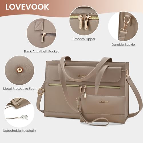 Image of Laptop Bag for Women Leather Laptop Tote Bag Large Computer Bag Waterproof Business Office Work Bag