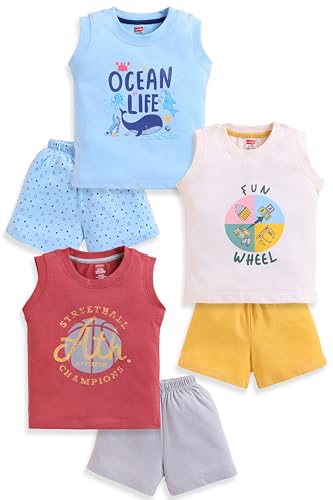 Image of LuvLap Baby Boys 100% Cotton Sleeveless Boys Tank Top & Shorts Set Pack of 3