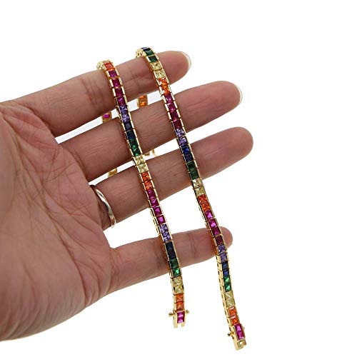Atjmlady 17Cm Square Rainbow Colorful Cz Tennis Bracelet For Women 17Cm Gold Plated #TOP2