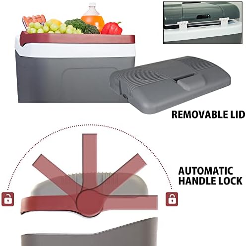 Koolatron Thermoelectric Iceless 12V Cool Box, 24L Electric Portable Cooler/Warmer, Car Refrigerator Fridge, DC Power Cord, For Travel Road Trips Camping Fishing, Grey/White, Made in North America