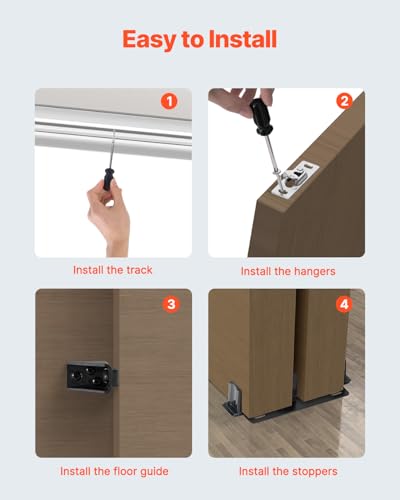 Image of VEVOR Bypass Door Hardware, 5ft Heavy Duty Bypass Sliding Door Hardware Kit, Aluminum Alloy Sliding Closet Door Hardware Set for 2 Door System, Fit Door Thickness 1 3 /8 inch - 1 3 /4 inch, Easy to Install