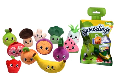 Simba Squeezlings Serie II, 12 Plüschfiguren zum Sammeln, es Wird nur EIN Artikel geliefert, Obst und Gemüse aus Plüsch, super Soft, niedliche Gesichter, ca. 8cm, ab 3 Jahren