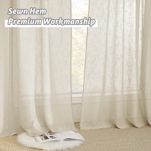 Ryb Home Window Toppers Valances - Linen Sheer Tiers For Bathroom Windows, Texture Wave Semi-Sheer Light Filtering Privacy Curtains For Kids Nursery/Kitchen, Deep Beige, 52 X 36 Inch, 1 Pair #TOP5