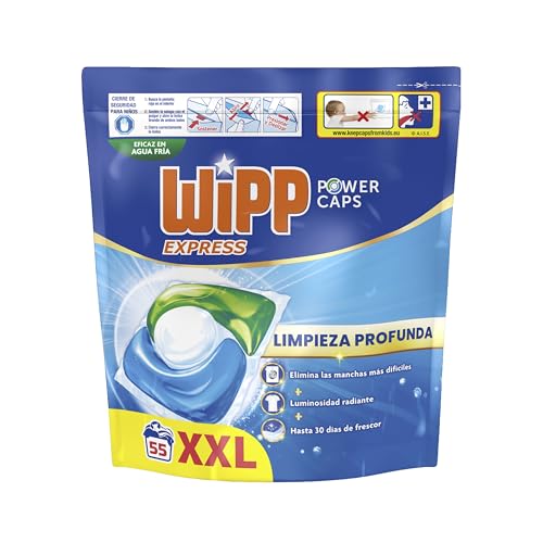 ¡COMPRA 2 UNIDADES, AHORRA EL 70 % EN 1! Wipp Express Power Caps (1 x 55), Detergente en cápsulas lavadora que proporciona luminosidad, pastillas lavadora para…