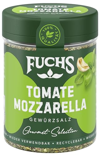 Fuchs Gourmet Selection Mediterran – Tomate Mozzarella Gewürzzubereitung, nachfüllbares Tomate Mozzarella Gewürz, Gewürzmischung mit Kräutern, für vielfältige Mozzarella-Variationen, vegan, 80 g