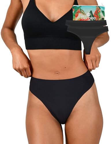 BeMee Daytime Seamless G String, hauchdünner Periodenunterwäsche, Nahtlose Menstruationsunterwäsche, auslaufsicher, schadstoff-frei bei mittelstarker Blutung, schwarz, Größe M, Doppelpack