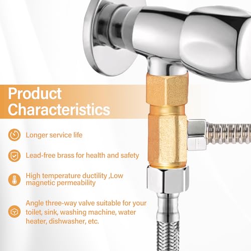 image for Breezliy Lead-Free Brass Angle Stop Add-A-Tee Valve,3/8-Inch Compressi