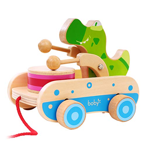 Boby Pull Along Croc Click Clack, Walk-A-Long Crocodile for Your Toddler, Wooden Push and Pull Toy for Beginner Walkers