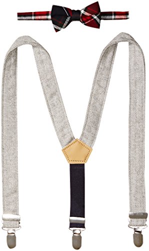 Mud Pie Baby Plaid Bow Tie Tweed Suspender Set, red plaid, ONE SIZE