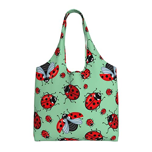 Sac fourre-tout en toile Debou coccinelles rouges sac à main portable taille unique réutilisable