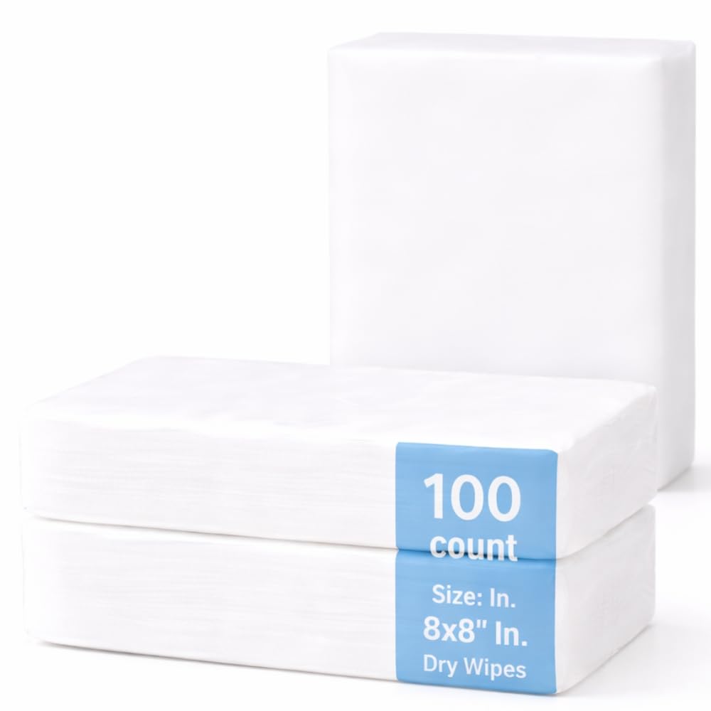 PIRU 100 Count Ultra Soft Non Woven Disposable Face Cleaning Cloth, Beauty Towel, Dry Wipe, Durable for Cleansing, Facial, Makeup Removal, Multipurpose Tissue Napkin (8"x8" Inches)-image-21