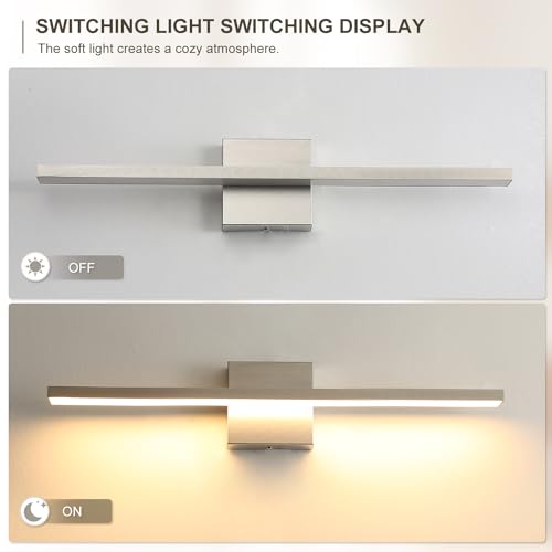 Image of Modern Bathroom Light Fixtures Over Mirror 20 Inch 18W Brushed Nickel Vanity Light Bar for Bathroom Wall Sconce 3000K Bar Vanity Lights