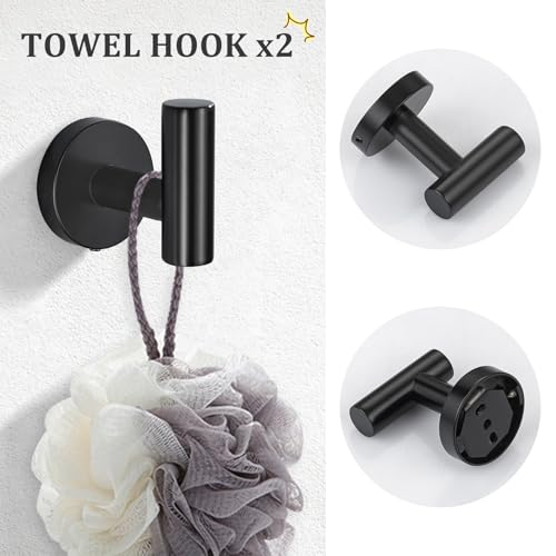 TURS Matte Black 8 Pieces Bathroom Hardware Set, SUS304 Stainless Steel 24 Inch and 20 Inch Bath Towel Bar Set, Round Bathroom Accessories Kit Wall Mounted Towel Holder by TURS - Used condition - Image 5