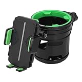 2 in 1 Cup Holder for Pram, Universal Stroller Cup Holder, Drink Coffee Cup Holder with Phone Holder Organizer for Stroller, Pushchair, Buggy, Bike (Green)