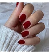 ORZOLATENT Classic Red Press-On Nails – 24 Short Oval Nails, 12 Sizes, Glossy Gel, Elegant Deep R...