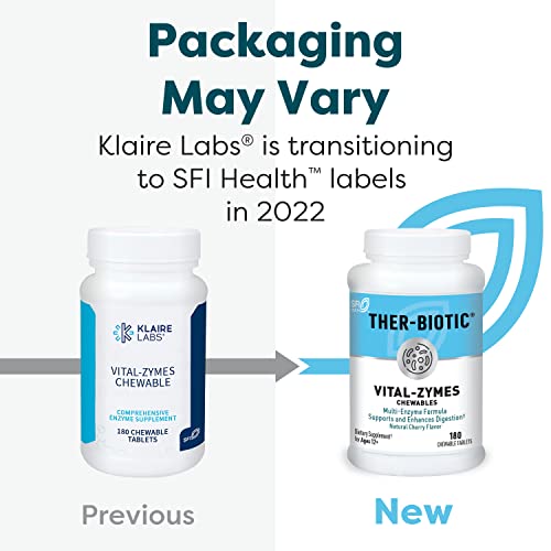 Klaire Labs Vital-Zymes Chewable Digestive Enzymes - Broad Spectrum, Dpp-Iv Activity Digestive Enzymes - Supports The Breakdown Of Proteins, Fats, Carbs, Sugars & Fibers - Gluten Free (180 Tablets) #TOP3
