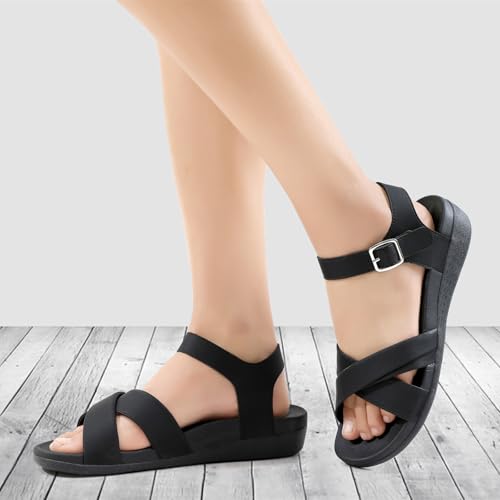 UTENAG Women's Comfortable Walking Flat Sandals Arch Support Ankle Strap Strappy Sandals2