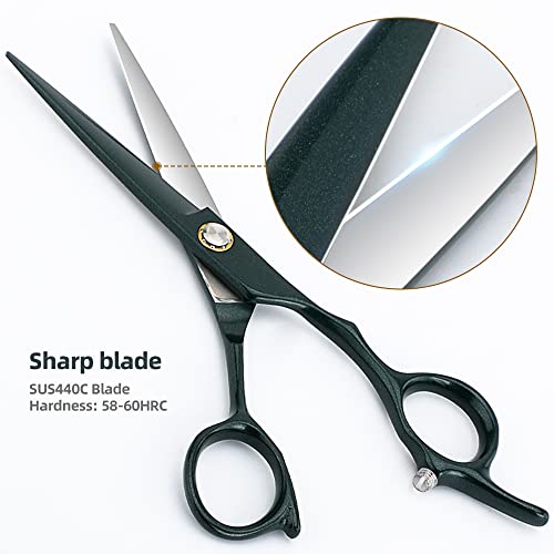 Professional 440C Straight Scissor Hairdressing Scissors 6.5” Overall Length Stainless Steel Barber Hair Cutting Scissors For Mother Father Friends' Gifts (Green-01) #TOP1