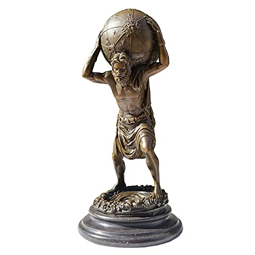Greek Statue Sculpture, 12.6″ Atlas Statue With Globe Container, Pure Bronze Casting Sculpture, Perfect Mythical Ornament For Home Office #TOP1
