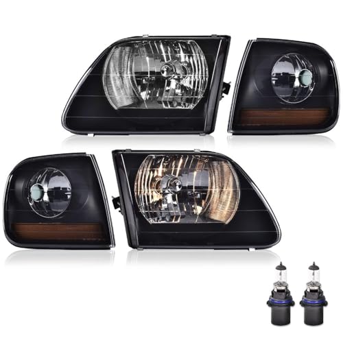 Image of GRAND ORANGE Headlight Assembly & Parking Lights Compatible with Ford F150 1997-2003 /Fit Ford F250 97-99 /Fit Ford Expedition 97-02 Smoke Black Amber