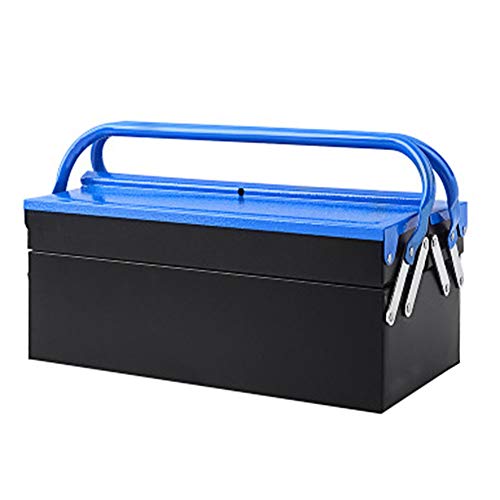 Metal Cantilever Tool Box,2 Tier Folding Storage Toolbox with Plastic Storage Box,Tool Chest with Carry Handles for Tool Storage(410×200×160Mm),B