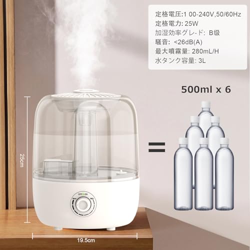 【2025新登場】 加湿器 大容量 3L かしつき 超音波式 卓上 加湿機 静音 掃除が簡単【新型&上から給水】 Adoric 加湿機 乾燥予防 ワンルーム用加湿器 アロマディフューザー 吹出口360°調整 アロマ 空焚き防止 節電対策 水漏れ防止 乾燥対策 省エネ 部屋 寝室 オフィス PSE認証済み (ホワイト)