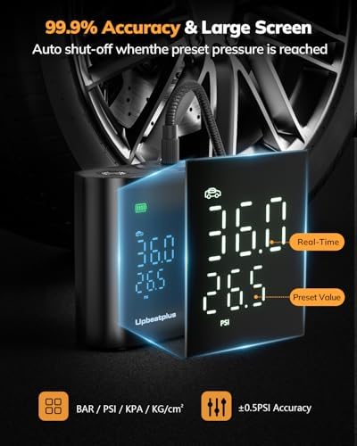 UpBeatPlus T1 Portable Tire Inflator with 160 PSI, 4X Faster Air Pump, Wireless Car Tire Inflator with Pressure Gauge, Suitable for Car, Motorcycle, Bicycle, and Ball Inflation﻿ — view 3