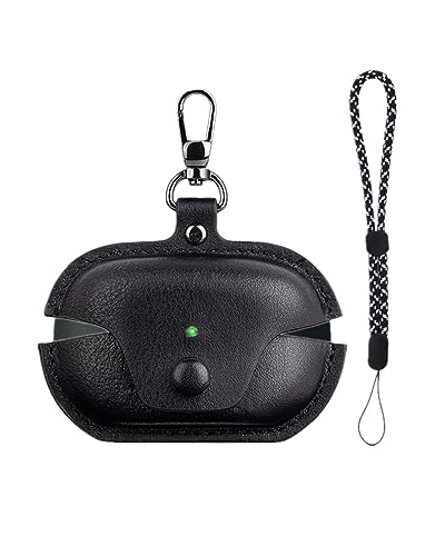 Image of Compatible with Sony WF-1000XM5 Case Cover with Keychain Hook Lanyard,Vintage Leather Case Designed for Sony Earbuds WF1000XM5 Case Cover (2023) for Women Men (Black)