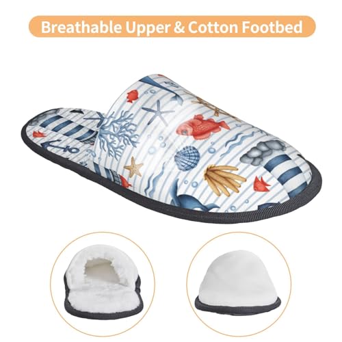 Watercolor Nautical Slippers for Women Fuzzy House Shoes Anti-Skid Indoor Slipper Gifts for Women Mom Ladies4