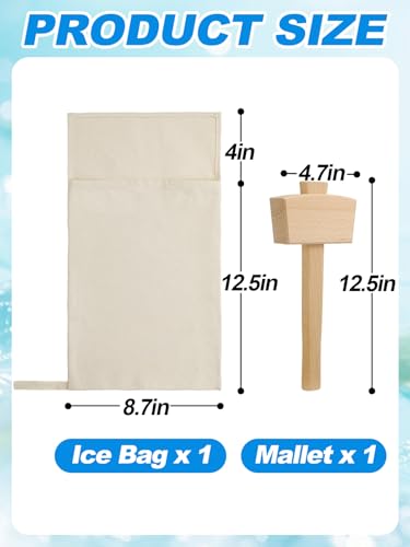 Image of 1 Set 16.5x8.7 inch Enlarged Canvas Lewis Bags with Wood Mallet, Ice Crusher