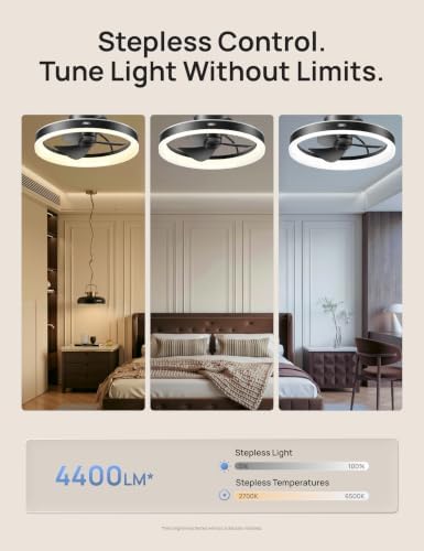 DREO Smart RGBIC Ceiling Fans with Lights, Low profile Ceiling Fan with Alexa/App, 20'' Dimmable Lighting & Color Tuning, 22dB Quiet for Bedroom, Game Room, Easy Installation, Black - 2