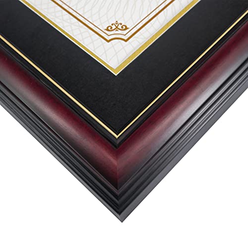 Graduationmall 11X17 Cherry Wood Diploma Frame With Tassel Holder For 8.5X11 Certificate Document,Real Glass,Black Over Gold Mat #TOP5